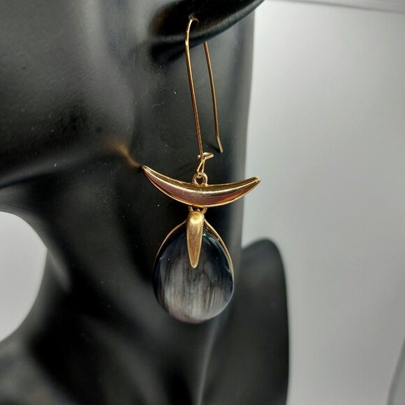 Robert Lee Morris Soho Black Magic Teardrop Stone and Gold Drop Earrings - Picture 1 of 4